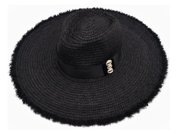 ШЛЯПА С потертыми полями, черная, 100% рафия