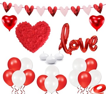 Zestaw Balony na Walentynki LOVE SERCA świeczki