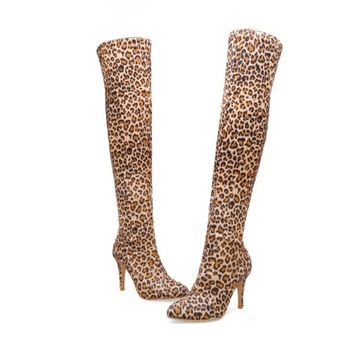 Kobiety Leopard Wysokie Obcasy Wysokie Kolano Buty