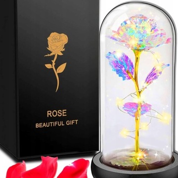 WIECZNA RÓŻA W SZKLE ŚWIECĄCA LED NA DZIEŃ KOBIET WALENTYNKI PREZENT