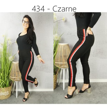 LEGGINSY damskie SPODNIE z LAMPASEM SLIM BAWEŁNIANE kryjące KOLORY - L