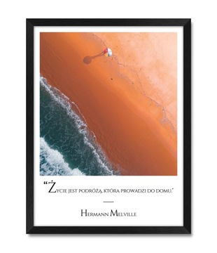 Plakat obraz na ścianę PODRÓŻUJ ŻYJ czarna rama A3