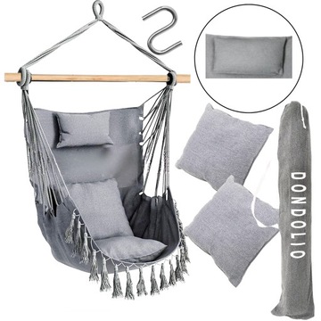 FOTEL WISZĄCY KRZESŁO Brazylijskie HUŚTAWKA + PODUSZKI BOHO XXL 150kg