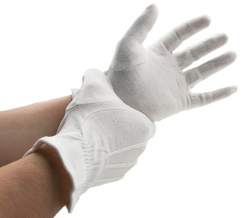 12 ПАР - перчатки хлопковые, PERITE WORK DOTS, БЕЛЫЕ, В РЕБРУ, РАЗМЕР. С