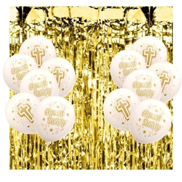 Balony zestaw na CHRZEST ŚWIĘTY z kurtyną złotą
