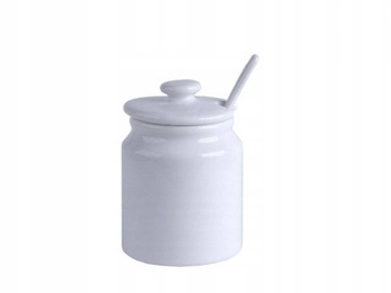 БЕЛАЯ ФАРФОРОВАЯ САХАРНИЦА С ЛОЖКОЙ И КРЫШКОЙ