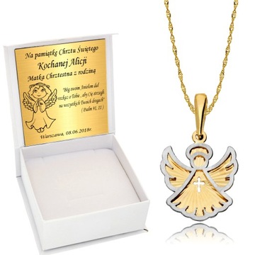 Złoty Łańcuszek z Medalikiem 333 Aniołek Komunia Chrzest Grawer