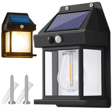 LAMPA SOLARNA ŻARÓWKA ZEWNĘTRZNA KINKIET ŚCIENNY Z CZUJNIKIEM RUCHU 3 TRYBY