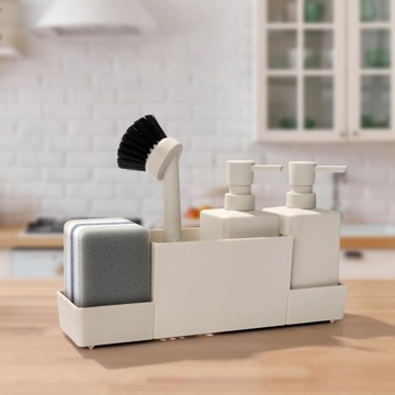 4x кухонный дозатор мыла с держателем для губки, бежевый