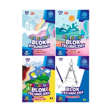 Zestaw 4 x blok techniczny + rysunkowy A3 Astra