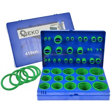 НАБОР УПЛОТНИТЕЛЬНЫХ КОЛЬЦ GEKO - УПЛОТНЕНИЯ КОНДИЦИОНЕРА 419 ШТ. ЗЕЛЕНЫЙ ЧЕМОДАН G02913