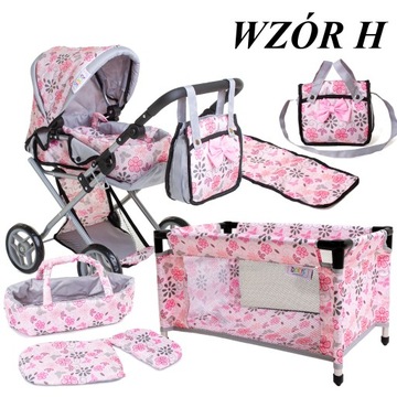 WÓZEK dla lalek 3w1 głeboki spacerowy + ŁÓŻECZKO dla lalki TORBA POŚCIEL