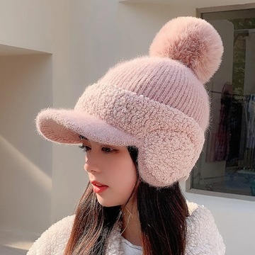 Women Autumn And Winter Ear Warm Baseball Wool Cap Thickened And Fleece Duc