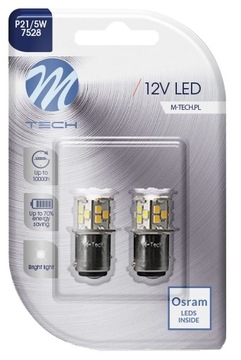 СВЕТОДИОДНАЯ ЛАМПА OSRAM P21/5W БЕЛАЯ M-TECH 21xSMD