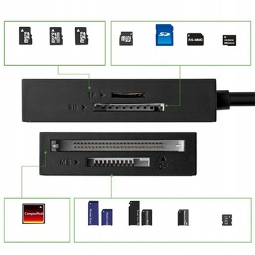Кардридер SD/micro SD/CF/MS, разъем USB 3.0 1м - черный