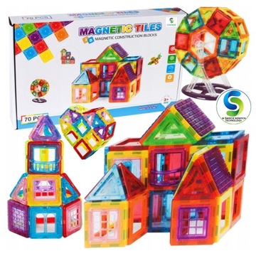 БОЛЬШИЕ МАГНИТНЫЕ КОНСТРУКЦИОННЫЕ БЛОКИ 3D МАГНИТНАЯ ПЛИТКА 70 шт. +Наклейка А
