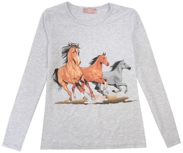 BLUZKA TUNIKA BAWEŁNA 3 KONIE SZARA 128 H205E