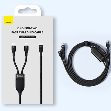 Кабель Baseus 2-в-1, 2x USB-C, 100 Вт, шнур длиной 1,5 м, PD