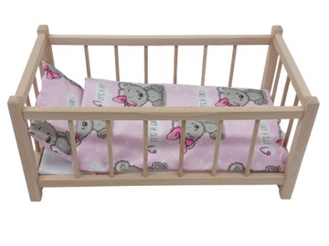 DREWNIANE ŁÓŻECZKO DLA LALEK LALKI + POŚCIEL 3 EL