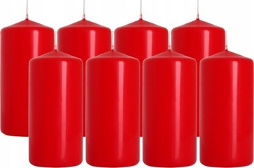 Świeca PIEŃKOWA świeczki walec 20h CZERWONE 8szt KOLACJA ślub WESELE stroik