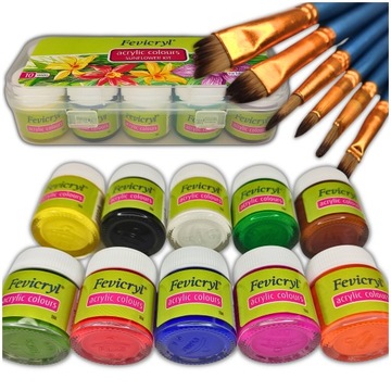 FARBY DO TKANIN UBRAŃ DO MALOWANIA NA TKANINACH 10 x 15 ml + PĘDZLE 6 szt.