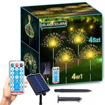 4x LAMPA SOLARNA OGRODOWA Z PILOT 480LED DMUCHAWCE FAJERWERKI OZDOBA+PILOT