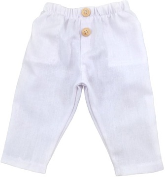 SPODNIE wizytowe białe lniane 80 cm +9m len