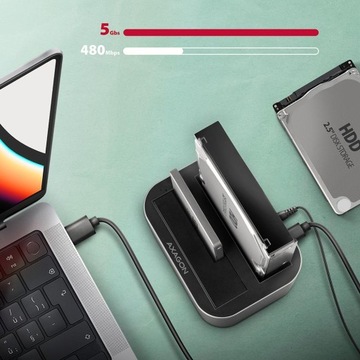 Док-станция USB-C 3.2 Gen1 для 2 твердотельных/жестких дисков SATA 6 Гбит/с 2,5 дюйма с функцией клонирования