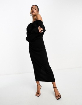 Asos Design dtk midi sukienka czarna długi rękaw XXS NG3