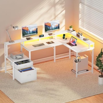 YOUDENOVA письмовий стіл кутовий L 168x100 см RGB LED 2 шухляди USB