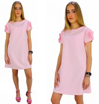 ELEGANCKA TRAPEZOWA SUKIENKA KOMUNIA WESELE 140