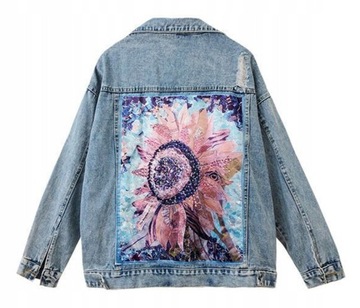 WZD KURTKA JEANS DŻINSOWA KWIAT VINTAGE BOHO STYL
