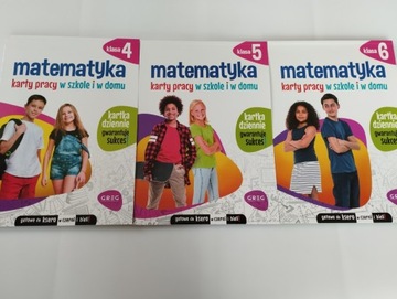 3x KARTY PRACY 4 Matematyka kl 4-6. Nauka w domu i szkole Greg Nowość