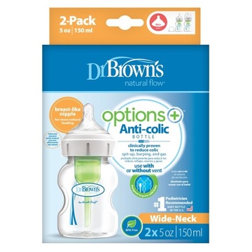 BUTELKA ANTYKOLKOWA Dr Brown's 150 ml -2pack 0m+ 2 sztuki Butelki + Smoczki