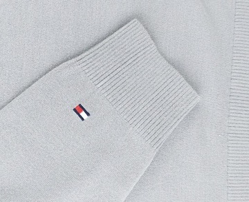 Tommy Hilfiger Sweter męski Klasyczny Gładki Szary Wiskoza r. L + Naklejka