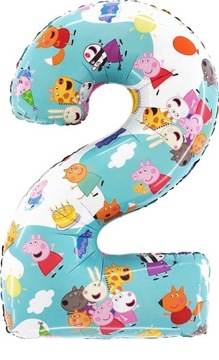 Balon foliowy cyfra 2 Świnka Peppa 26cali 66cm Pig urodziny