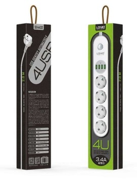 Power Strip из 4 розеток + 4 -кратный удлинитель USB