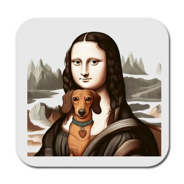 Podkładka pod Kubek Mona Lisa z jamnikiem jamnik metr miłości pieski psy