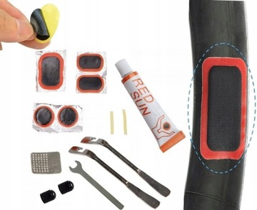 ZESTAW NAPRAWCZY ROWERU DĘTEK KÓŁ ŁATKI KLUCZE