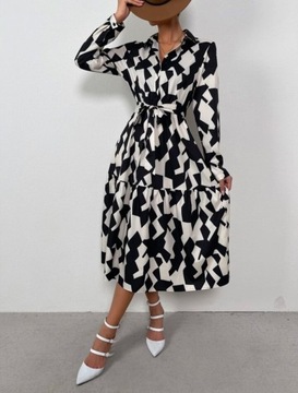 NK28 Sukienka rozkloszowana GEO print SHEIN r. 40/42