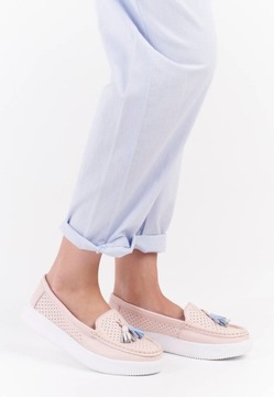 MOKASYNY DAMSKIE SERGIO LEONE SP015 RÓŻOWE PÓŁBUTY SKÓRA NATURALNA R 38