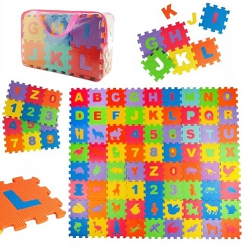 DUŻE PUZZLE DLA DZIECI PIANKOWA MATA EDUKACYJNA 72 ELEMENTY