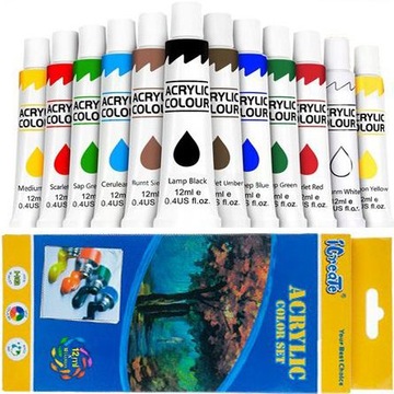 FARBY AKRYLOWE ZESTAW FARB AKRYLOWYCH AKRYLE 12 sztuk x 12 ml