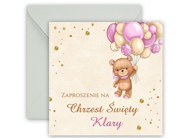 Zaproszenia na chrzest urodziny IMIĘ KOPERTA BOHO