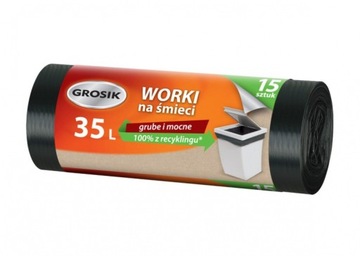 Worki na śmieci GROSIK LDPE 35l 15szt czarne