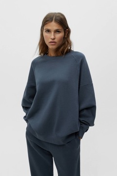 PULL&BEAR GRANATOWA BAWEŁNIANA BLUZA CREWNECK M 8590/371/401