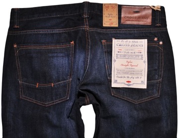 CROSS JEANS spodnie STRAIGHT regular NAVY blue DYLAN _ W36 L30