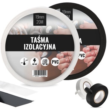2x Taśma Izolacyjna PCV 19mm Izolacja Wodoodporna 20m Kabli Biała Czarna X8