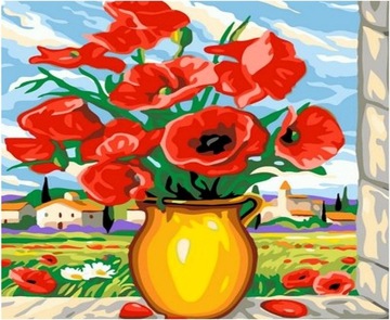 Malowanie Po Numerach dla dzieci Kwiaty Bukiet Maki Czerwone 40x50