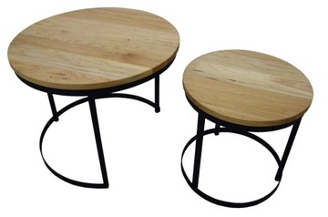Ława 2 w 1 stolik kawowy okrągły LOFT lite drewno DĄB